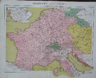 antique map. kaart. - Frankrijk onder Napoleon I. (map of France).