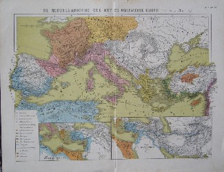 antique map. kaart. - De middellandse zee met de omliggende rijken.