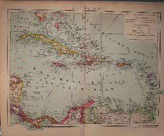 antique map (kaart). - Antillen. (Caribbean).