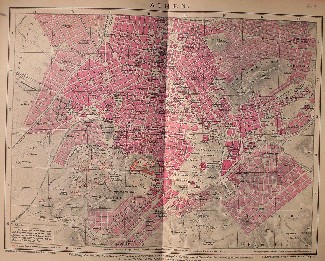 antique map (kaart). - Athen (Athens).