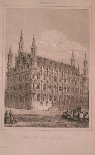 antique print (prent) - Hotel de Ville de Louvain. (Leuven).