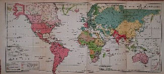 antique map (kaart). - Verteilung der Staatsformen und Kolonialverfassungen auf der Erde. (World Map).