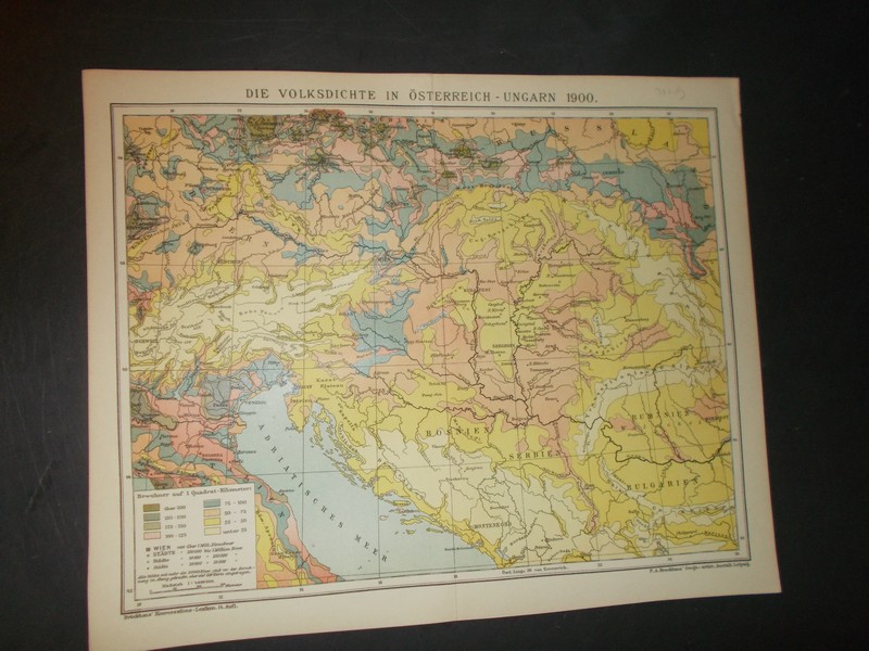 antique map (kaart). - Die Volksdichte in Osterreich-Ungarn 1900.