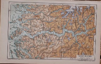 antique map (kaart). - Sognefjord. (Norway).