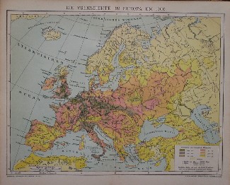 antique map (kaart). - Die Volksdichte in Europa um 1900. (Map of Europe).