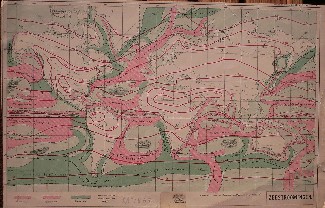 antique map (kaart). - Zeestroomingen. Wind- en regenkaart (verso).