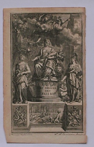 antique print (prent). - Les Delices des Pays Bas. Frontispice. Allegorie.
