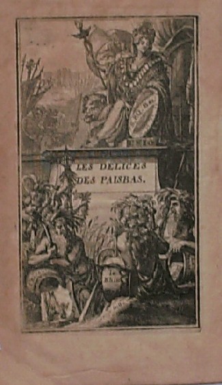 antique print (prent). - Les Delices des Pays Bas. Frontipice. Allegorie. Le Rhin (Rijn).