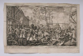 antique print (prent). - De bondgenoten uyt de buyt gehaald op zee, verrijken hare macht, beroven strand en ree (..).