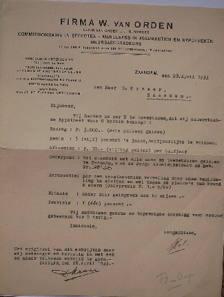 (genealogie, zaanstreek) - Brief aan D. Kramer, Zaandam, betreffende hypotheek pand Jong Arnoldusstraat.