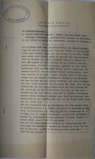 (genealogie, zaanstreek). - Acte van Cessie.