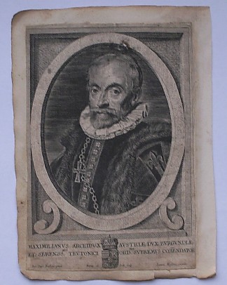 antique print (prent). - Maximilianus archidux Austriae. (Maximiliaan van Oostenrijk) Verso: Engelbert van Nassau.
