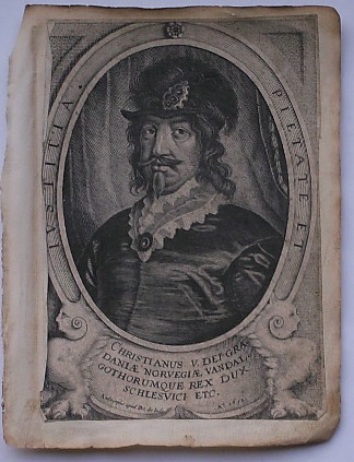 antique print (prent). - Christianus V. (Christian V of Denmark, Norway). Verso: Christian IV.