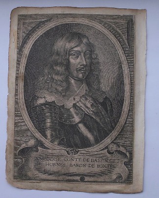 antique print (prent). - Ambroise conte de Bassiny et de Hornes, Baron de Boxtel. Verso: Don Franco Sanchez Garrido.