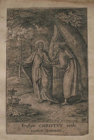 antique print (prent). - (Satan) demonis insidijs invicta resistis (..). Goltzius excud. I. Snelin inventor Ao 1595.