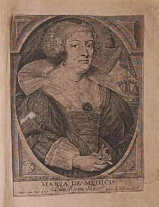 antique print (prent). - Maria de Medici (Medicis). Verso: Anna of Austria.