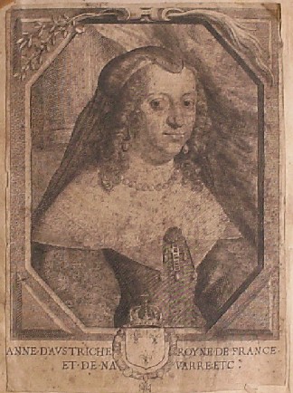 antique print (prent). - Maria de Medici (Medicis). Verso: Anna of Austria.