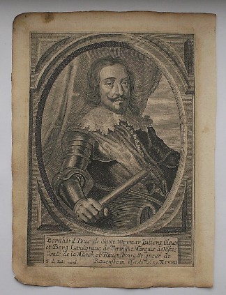 antique print (prent). - (Saxen-Weimar). Bernhard duc de Saxe Weymar (..). Verso: Robertus Filius Palatini Rheni (..).