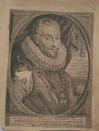 antique print (prent). - Illustrissimus princeps Ambrosius Spinola (..). Verso: Godefroy de Papenheim.