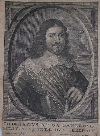 antique print (prent). - (Johann Graf von Werth) Son Exe Le Conte Jean de Weert General de la Cavalerie Imperiale. Verso: Gillis de Haes.