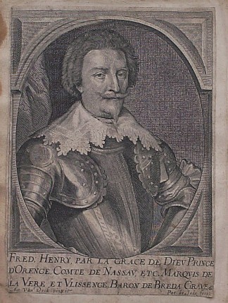 antique print (prent). - (Frederik Hendrik) Fred. Henry par la grace Dieu Prince d`Orange (..). Verso: Grimoald (..).
