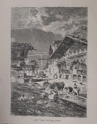 antique print (prent). - Een straat van Meiringen.