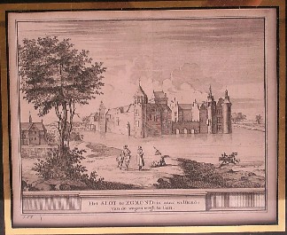 antique print (prent). - Het slot te Egmond in haar welstand.