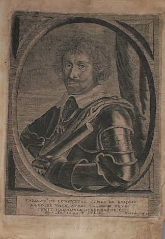 antique print (prent). - Carolus de Longueval (..). Verso: Carolus Albertus de Longueval.