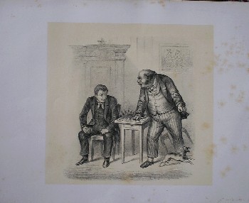 antique print (prent) - (chess). Je wint het, omdat ik allerstomst heb gespeeld !