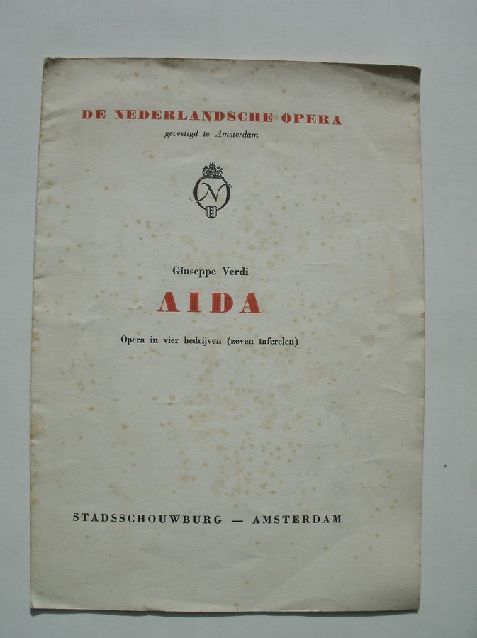 MORRIEN, ADRIAAN (INL.), - De Nederlandsche Opera. Giuseppe Verdi. Aida. Programmaboekje.