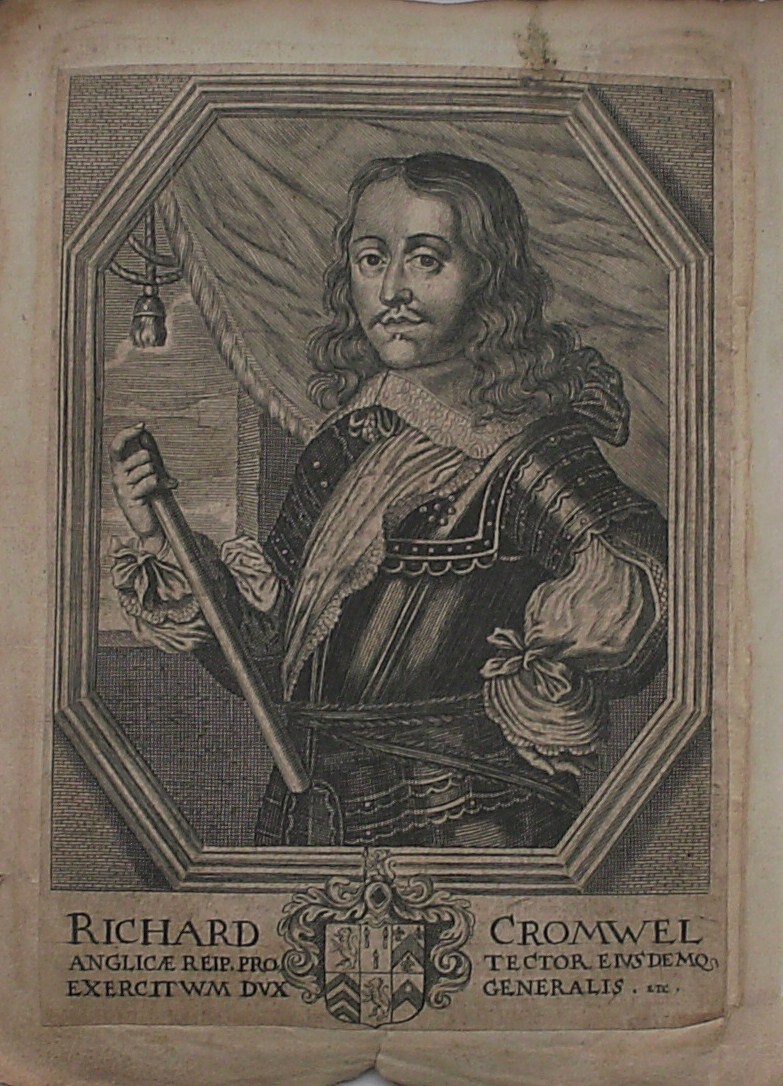 antique print (prent) - Richard Cromwell. Anglicae protector eius demo exercituum dux generalis. Reverse: Oliver Cromwell (...).