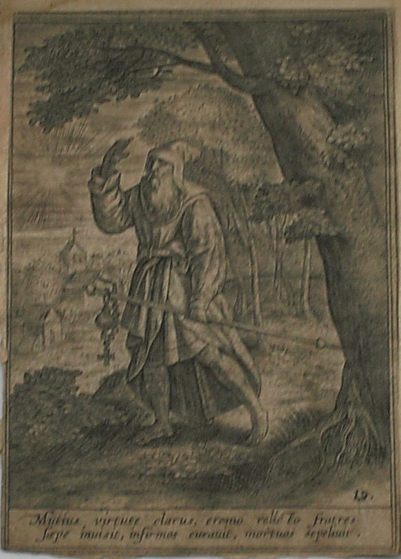 antique print (prent) - Apollonius of Tyana. Reverse: Mutius virtute clarus (..).