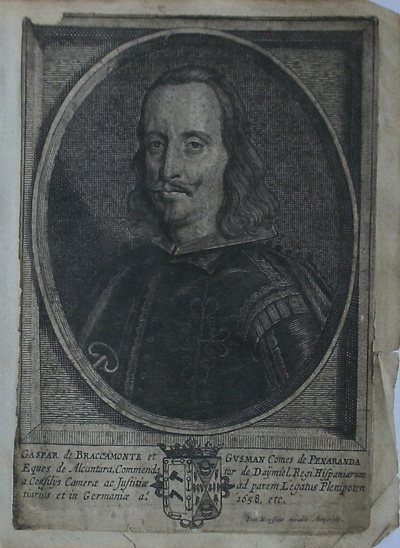 antique print (prent) - Gaspar de Braccamonte et Guzman Comes de Penaranda. Verso: Gaspar de Guzman.