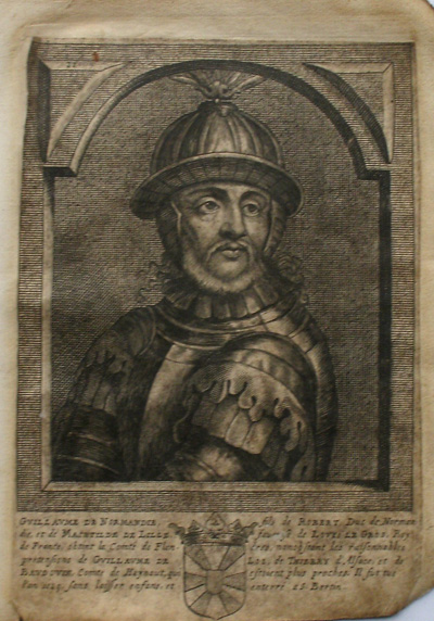 antique print (prent). - Guillaume de Normandie (..). Verso: Tugenia virgo nobilis (..).
