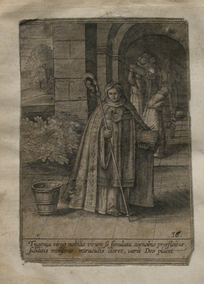 antique print (prent). - Guillaume de Normandie (..). Verso: Tugenia virgo nobilis (..).