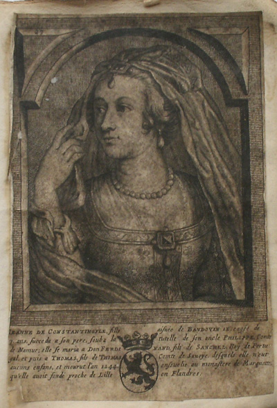antique print (prent). - Guillaume de Dampierre (..). Verso: Jeanne de Constantinople (..).