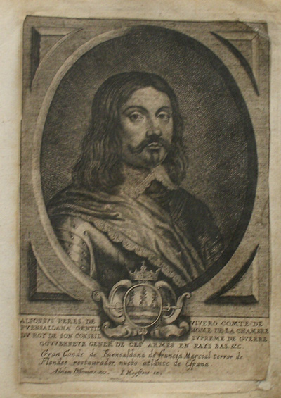 antique print (prent). - Alfonsus Peres de Vivero comte de fuensaldana (..). Verso: D. Christophorus de Moura (..).