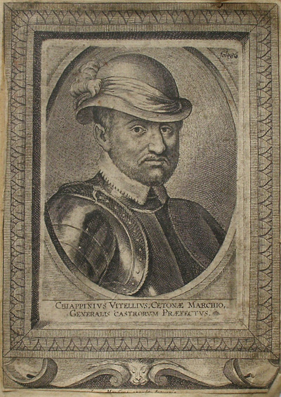 antique print (prent). - Chiappinius Vitellius Cetonae Marchio (..). Verso: Petrus Ernestus Comes Mansfeldius (..).