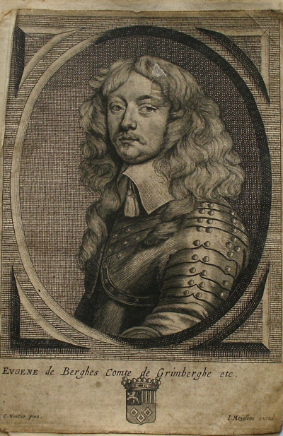 antique print (prent). - Eugene de Berghes comte de Grimbergen. Verso: Caroli Ducis Bourbonniae (Bourbon).