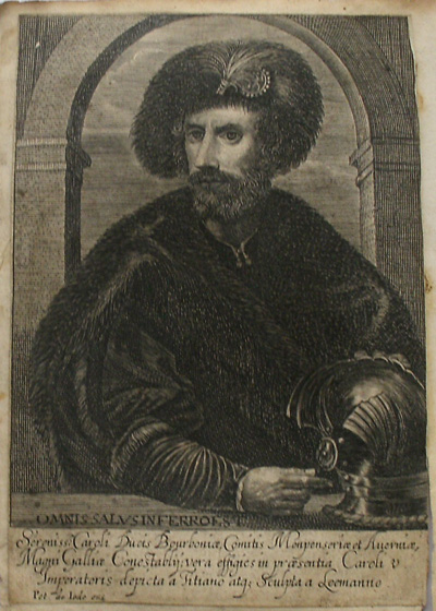 antique print (prent). - Eugene de Berghes comte de Grimbergen. Verso: Caroli Ducis Bourbonniae (Bourbon).