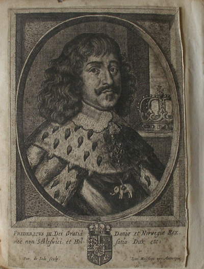 antique print (prent). - (Frederick III) Fridericus III Dei gratia Daniae et Norwegiae rex. Verso: Sophia Amalia Divina Clementia Daniae Norwegiae (..).