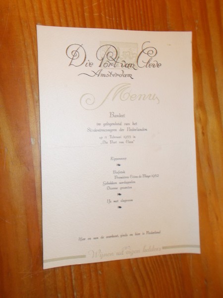 menu. - Die Port van Cleve Amsterdam. Menukaart. Banket ter gelegenheid van het studentencongres der Nederlanden.