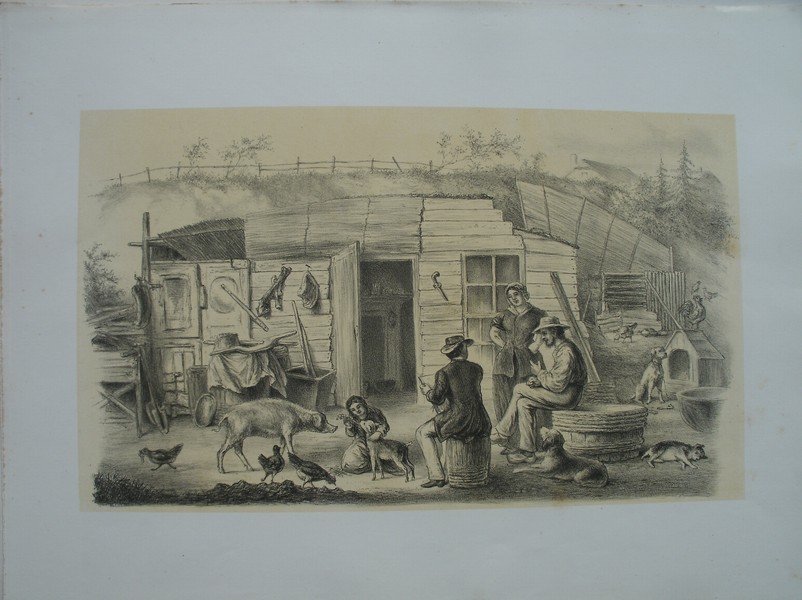 antique print (prent). - Een bezoek bij den vilder te Oosterbeek. Als ik niet vil, dan vilt mevrouw.