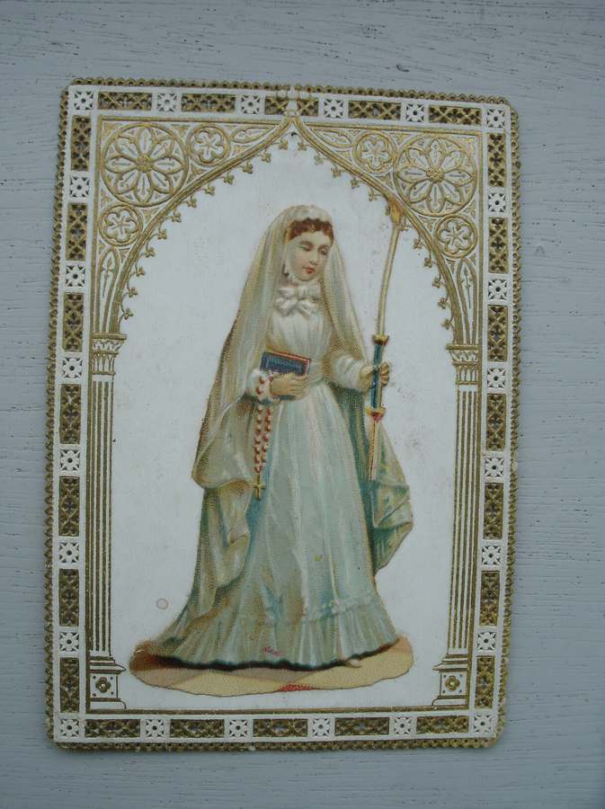 antique print (prent). - (devotieprentje) Ter nagedachtenis mijner eerste H. Communie. Maria.