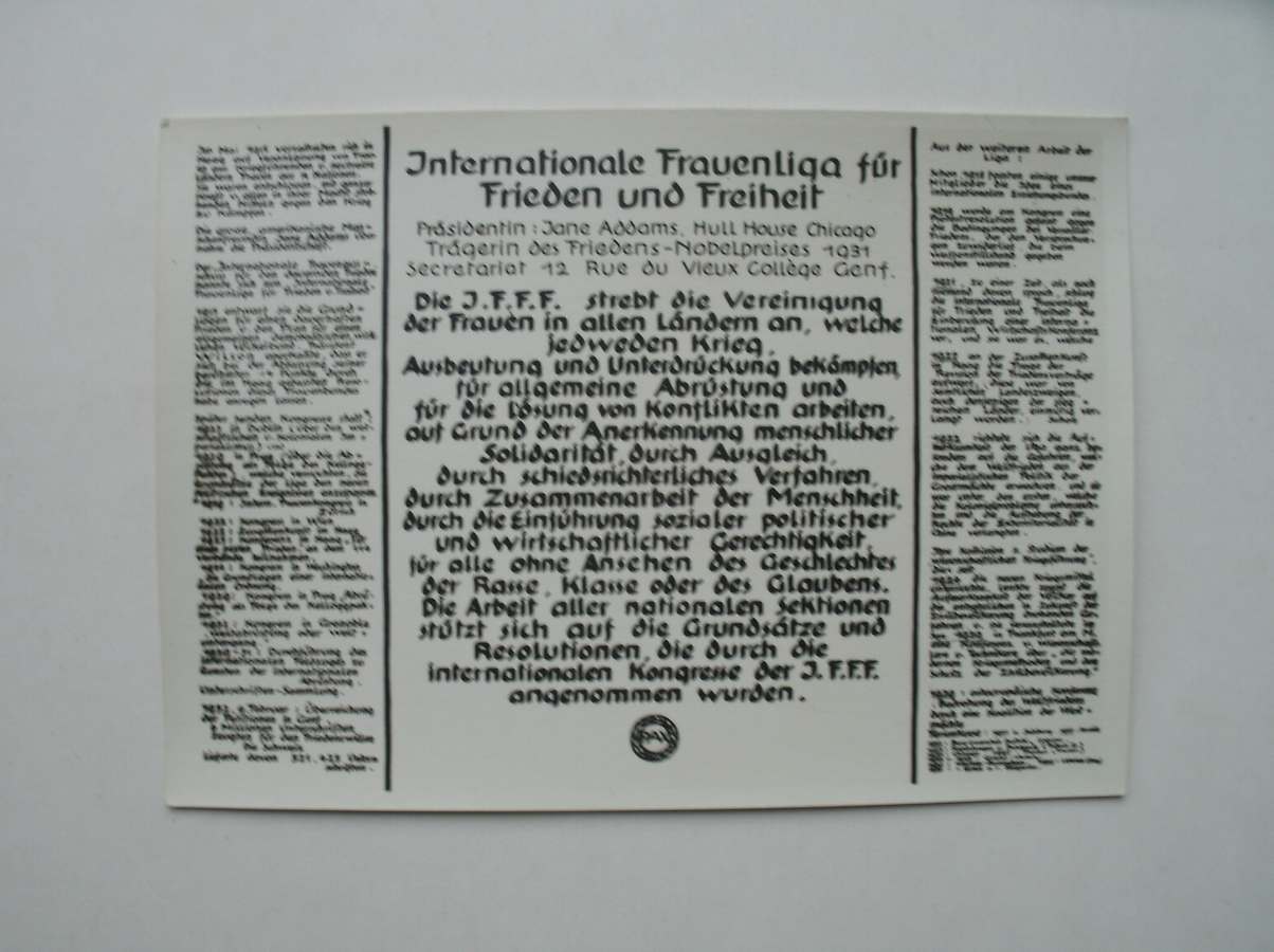 ansichtkaart. postcard. postkarte. - Internationale Frauenliga fur Frieden und Freiheit.