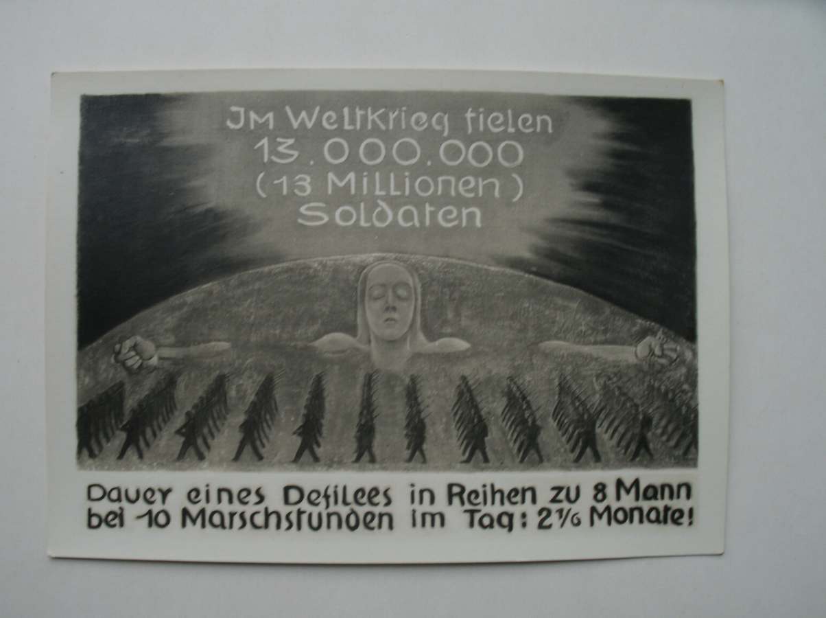 ansichtkaart. postcard. postkarte. - Im Weltkrieg fielen 13.000.000 (13 Millionen Soldaten).