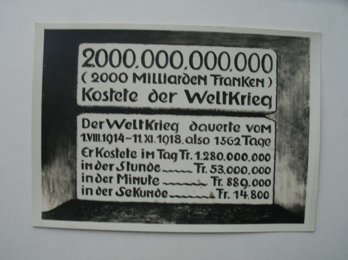 ansichtkaart. postcard. postkarte. - 2000 milliarden Franken kostete der Weltkrieg.