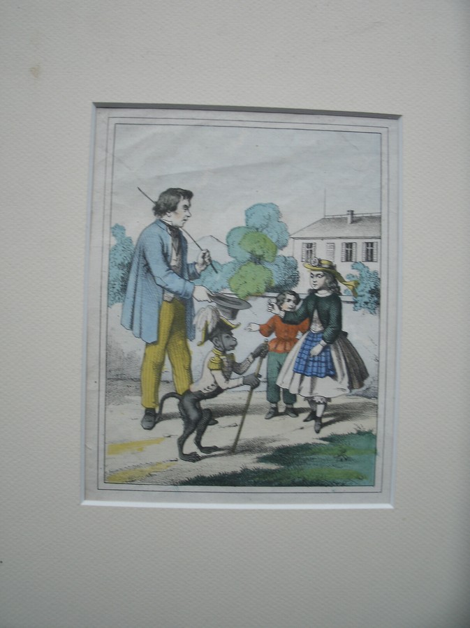 antique print (prent). - Kinderen met aap.