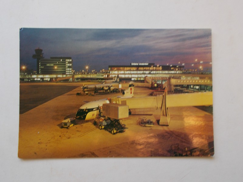 postcard. ansichtkaart. postkarte. - Amsterdam. International airport schiphol at night.