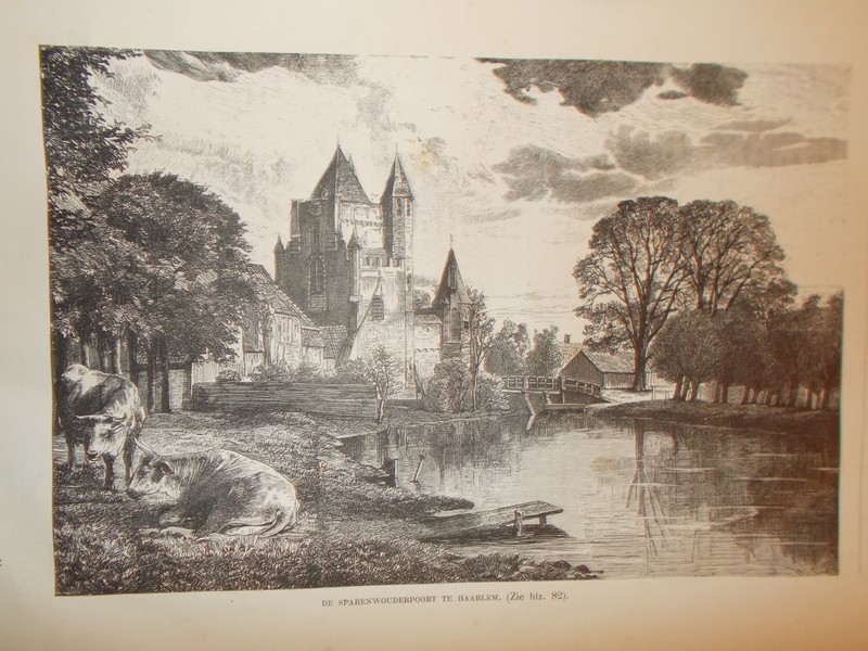 antique print (prent) - De Sparenwouderpoort te Haarlem. (Spaarnwouderpoort).